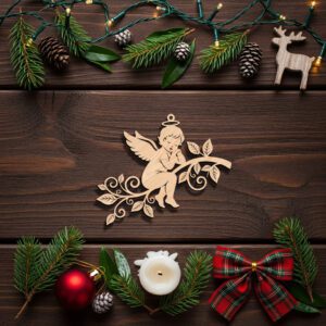 Angel Ornament Christmas Laser File, Floral Angel Branch,