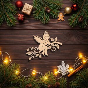 Angel Ornament Christmas Laser File, Floral Angel Branch,