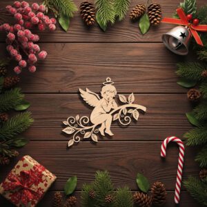 Angel Ornament Christmas Laser File, Floral Angel Branch,