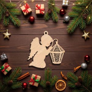 Angel Ornament Christmas Laser File, Lantern Silhouette, Holiday