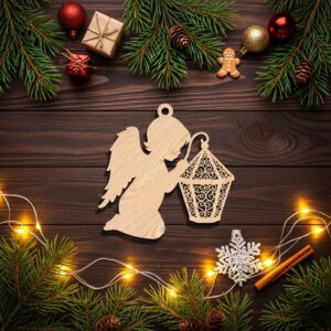 Angel Ornament Christmas Laser File, Lantern Silhouette, Holiday