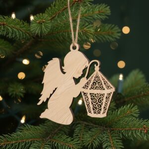 Angel Ornament Christmas Laser File, Lantern Silhouette, Holiday