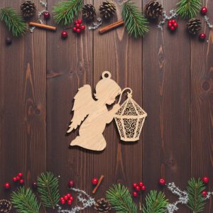 Angel Ornament Christmas Laser File, Lantern Silhouette, Holiday