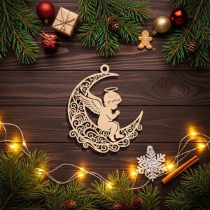 Angel Ornament Digital File, Christmas Moon Angel, Celestial