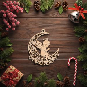Angel Ornament Digital File, Christmas Moon Angel, Celestial