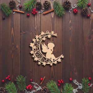 Angel Ornament File, Christmas Moon Silhouette Design for