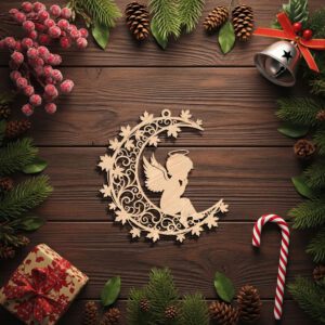 Angel Ornament File, Christmas Moon Silhouette Design for