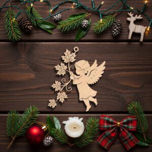 Angel Ornament Laser Design, Christmas Angel with Leafy