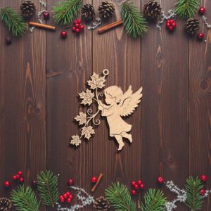 Angel Ornament Laser Design, Christmas Angel with Leafy