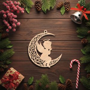 Angel Ornament Laser File, Angel on Moon Christmas