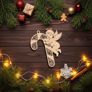 Angel Ornament Laser File, Candy Cane Holiday Decor,