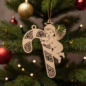 Angel Ornament Laser File, Candy Cane Holiday Decor,