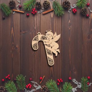 Angel Ornament Laser File, Candy Cane Holiday Decor,