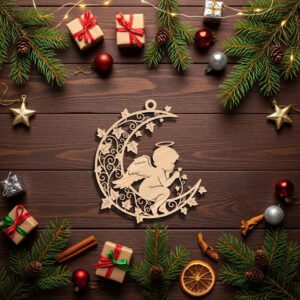 Angel Ornament Laser File, Christmas Angel Moon Design,