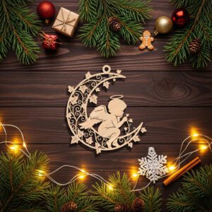 Angel Ornament Laser File, Christmas Angel Moon Design,