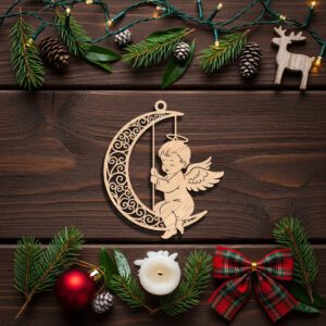 Angel Ornament Laser File, Christmas Angel Moon Design