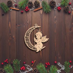 Angel Ornament Laser File, Christmas Angel Moon Design