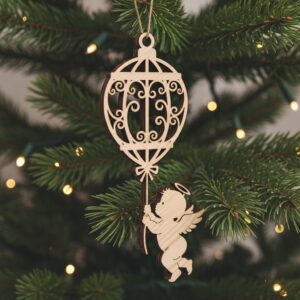 Angel Ornament Laser File, Christmas Angel with Birdcage,