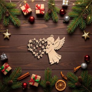 Angel Ornament Laser File, Christmas Angel with Leaf