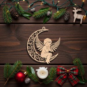 Angel Ornament Laser File, Christmas Celestial Angel Moon