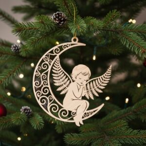Angel Ornament Laser File, Christmas Celestial Angel Moon