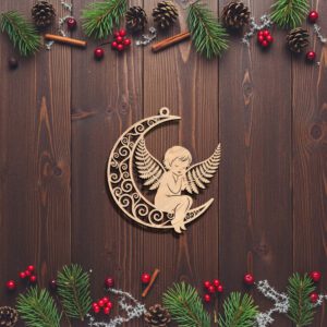 Angel Ornament Laser File, Christmas Celestial Angel Moon