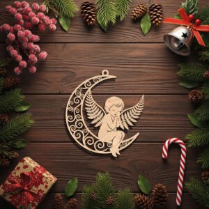 Angel Ornament Laser File, Christmas Celestial Angel Moon
