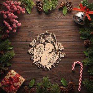 Angel Ornament Laser File, Christmas Floral Angel Silhouette