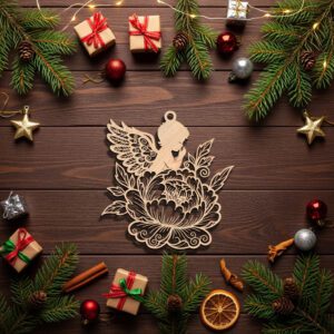 Angel Ornament Laser File, Christmas Flower Silhouette, Religious