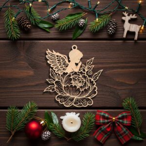 Angel Ornament Laser File, Christmas Flower Silhouette, Religious