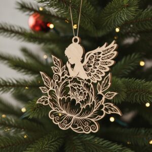 Angel Ornament Laser File, Christmas Flower Silhouette, Religious
