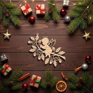 Angel Ornament Laser File, Christmas Memorial Oak Branch