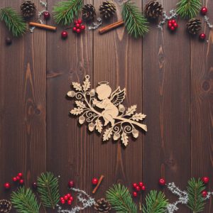 Angel Ornament Laser File, Christmas Memorial Oak Branch