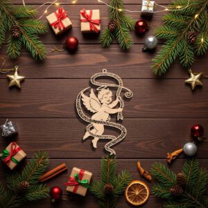 Angel Ornament Laser File, Christmas Ribbon Silhouette Art