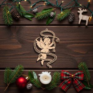 Angel Ornament Laser File, Christmas Ribbon Silhouette Art