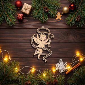 Angel Ornament Laser File, Christmas Ribbon Silhouette Art