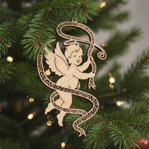 Angel Ornament Laser File, Christmas Ribbon Silhouette Art