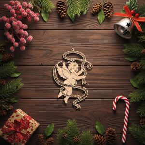 Angel Ornament Laser File, Christmas Ribbon Silhouette Art