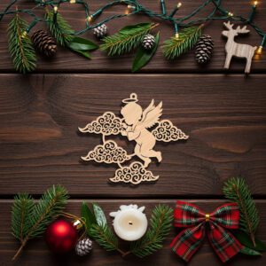 Angel Ornament Laser File, Christmas Silhouette with Clouds,