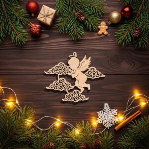 Angel Ornament Laser File, Christmas Silhouette with Clouds,