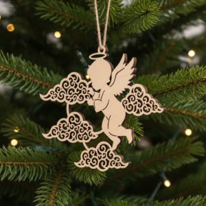 Angel Ornament Laser File, Christmas Silhouette with Clouds,