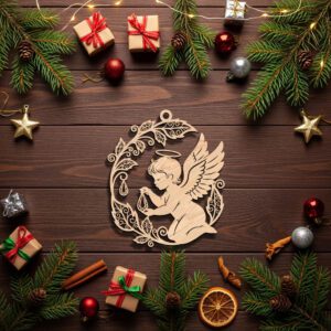 Angel Ornament Laser File, Christmas Wreath Design with