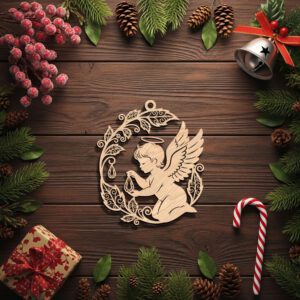 Angel Ornament Laser File, Christmas Wreath Design with