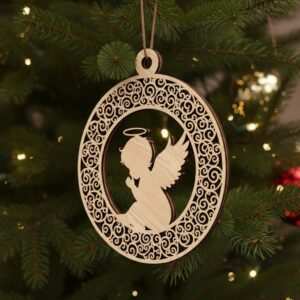 Angel Ornament Laser File, Ornate Frame Angel Silhouette