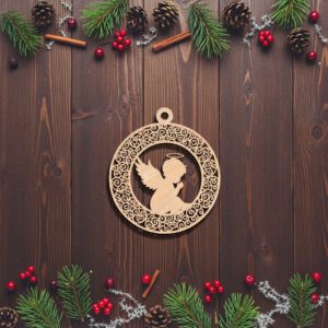 Angel Ornament Laser File, Ornate Frame Angel Silhouette