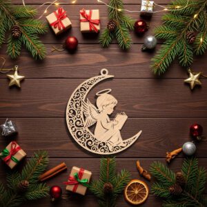 Angel Ornament Laser File, Reading Angel on Ornate