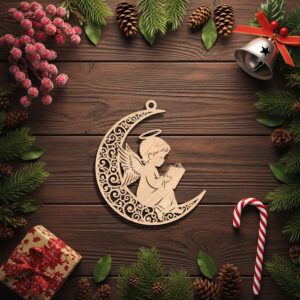 Angel Ornament Laser File, Reading Angel on Ornate