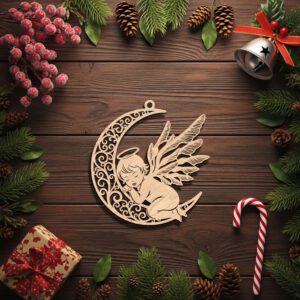 Angel Ornament Laser File, Sleeping Angel on Moon,