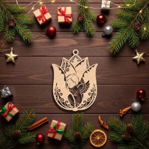 Angel Ornament Laser Template, Floral Silhouette Art for