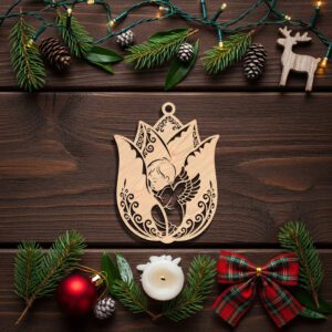 Angel Ornament Laser Template, Floral Silhouette Art for